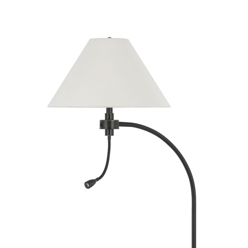 Ashy 68 Inch Floor Lamp, Gooseneck LED, White Shade, Brass Arc Pole - Benzara