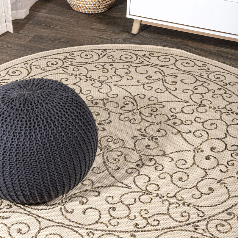 Charleston Vintage Filigree Textured Weave Round Indoor/Outdoor Area Rug