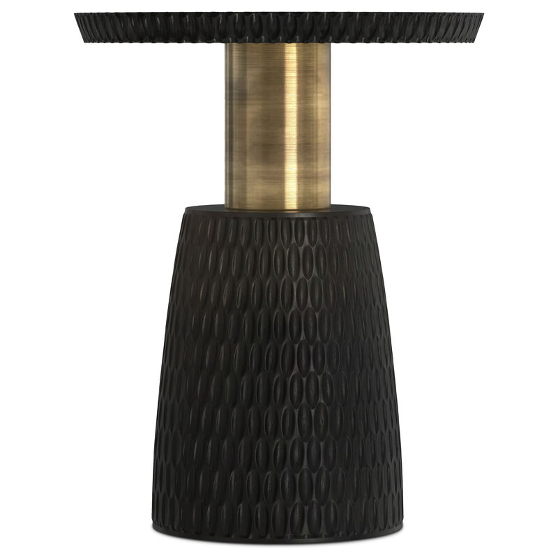Breanna 16 inch Wide Solid Mango/Metal Contemporary End Table in Black/Gold