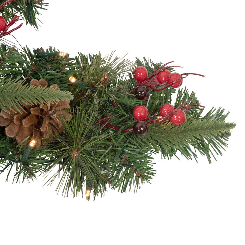 32" Pre-Lit Artificial Mixed Pine and Berries Christmas Snowflake Wreath image number 2