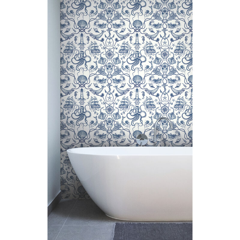 Deep Sea Toile Blue Wallpaper image number 3