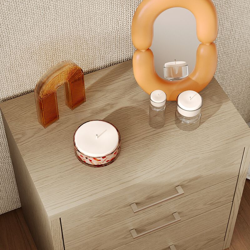 FUFU&GAGA Thickened 3-Drawer Nightstand with Hidden Storage, Bedside Table & Desk Side Cabinet, Textured Wood Grain, Silver Metal Brushed Handles (24.8 in. W x 23.6 in. D x 15.7 in. H), Khaki Brown