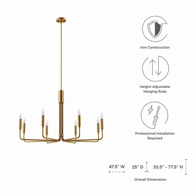 Modway Rekindle 8-Light Chandelier in Satin Brass image number 7