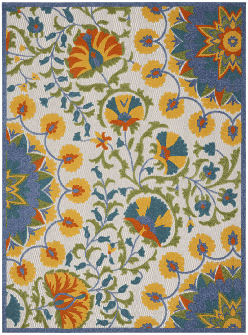 HomeRoots 12' X 15' Yellow Red Orange Blue And Green Floral Indoor Outdoor Area Rug image number 0