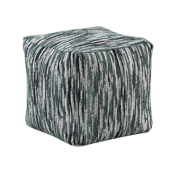 Modern Pouf Ottoman, Green White Curved Striped Jacquard, 16in Square