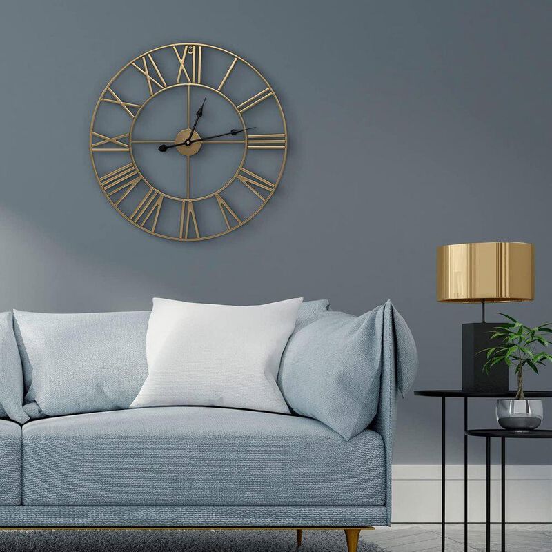 Hivvago Round 24 inch Decorative Gold Metal Wall Clock Roman Numerals and Black Hands