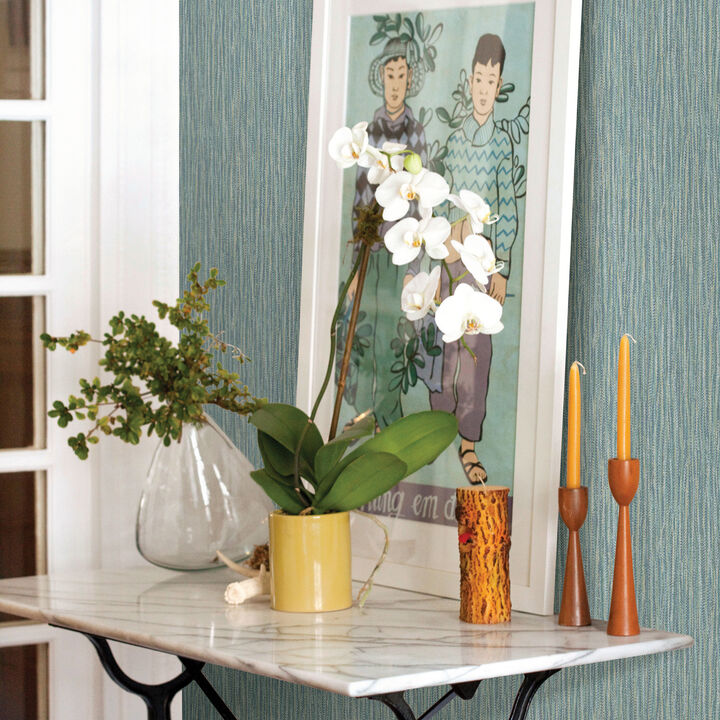 Raffia Aqua Faux Grasscloth Wallpaper (Set of 2)