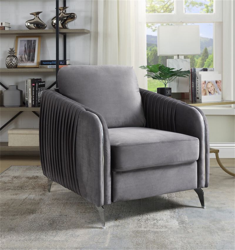Velvet Modern Chic Accent Armchair in Gray image number 1