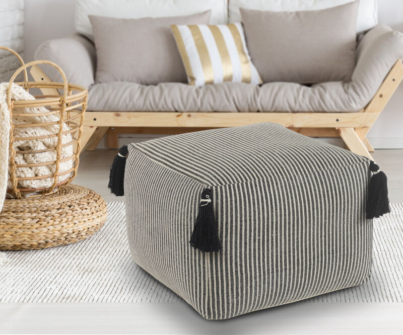 Soft Cotton Pouf Ottoman for Floor Seating and Home Decor Accent