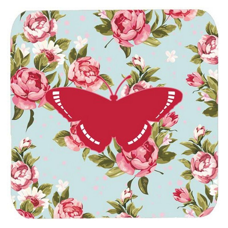 Caroline's Treasures BB1038-RS-BU-FC Butterfly Shabby Chic Blue Roses Foam Coasters (Set of 4), 3.5 H x 3.5 W, Multicolor