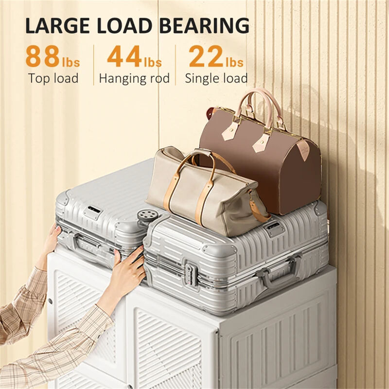 Portable Folding Wardrobe Storage Cabinet - 6 Compartments White Clothes Organizer for Entryway image number 8