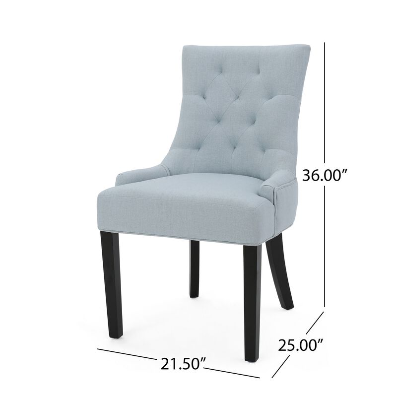 Chen Dining Chair Set of 2, Espresso Wood, Light Blue Button Tufted image number 4