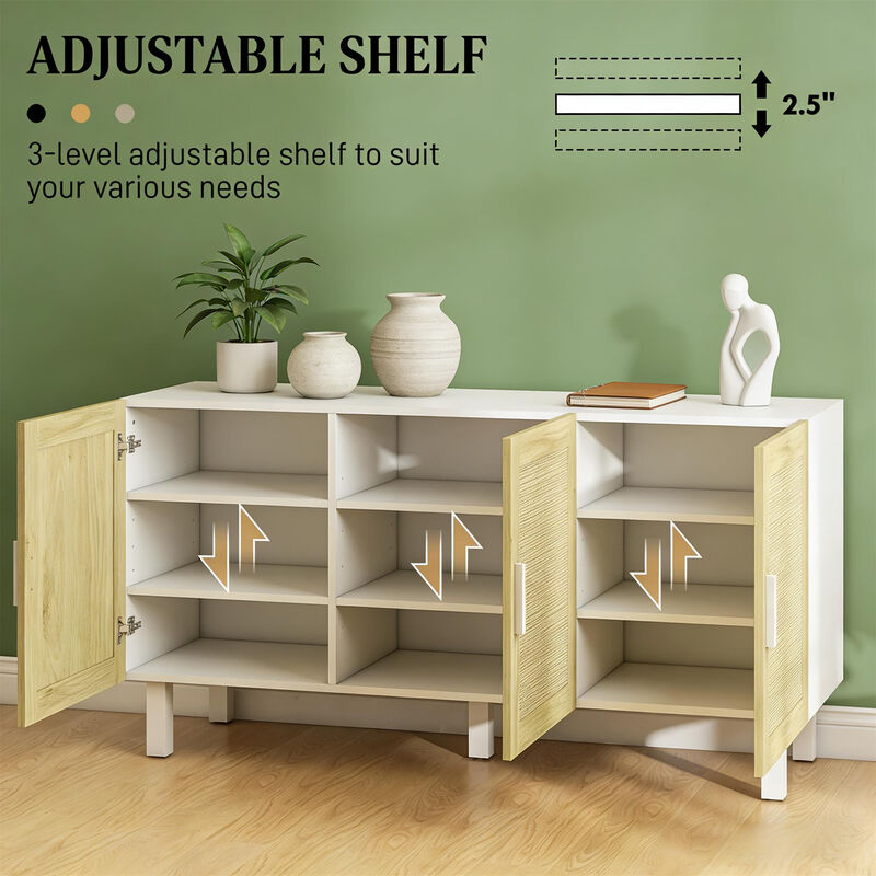 Buffet Storage Cabinet Woven Rattan Door with Adjustable Shelves for Kitchen Entryway Dining Room image number 5