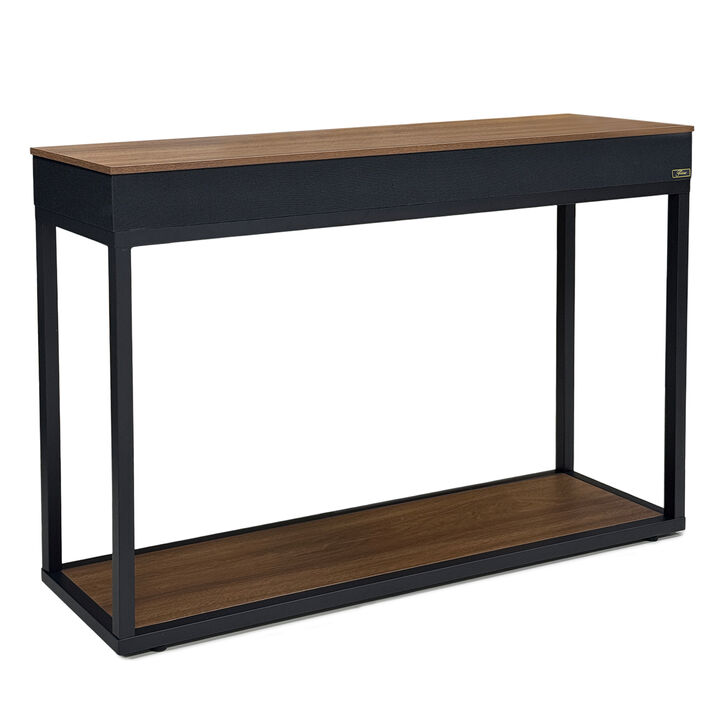 2 Tiers Modern Console Sofa Table with USB and Bluetooth Speaker Entryway Table