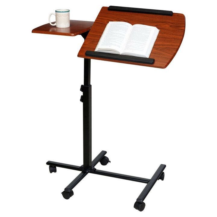 Hivvago Adjustable Height Laptop Cart Computer Desk in Cherry Finish