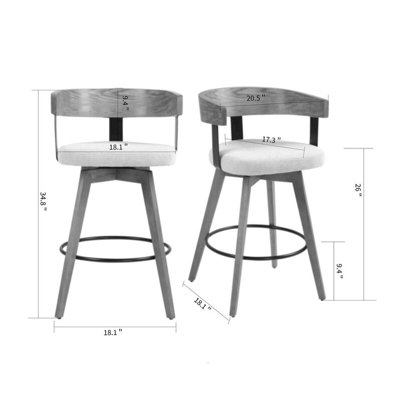 Glamour Home Beck Beige Linen Fabric Counter Stool with Natural Wood Backrest and Legs