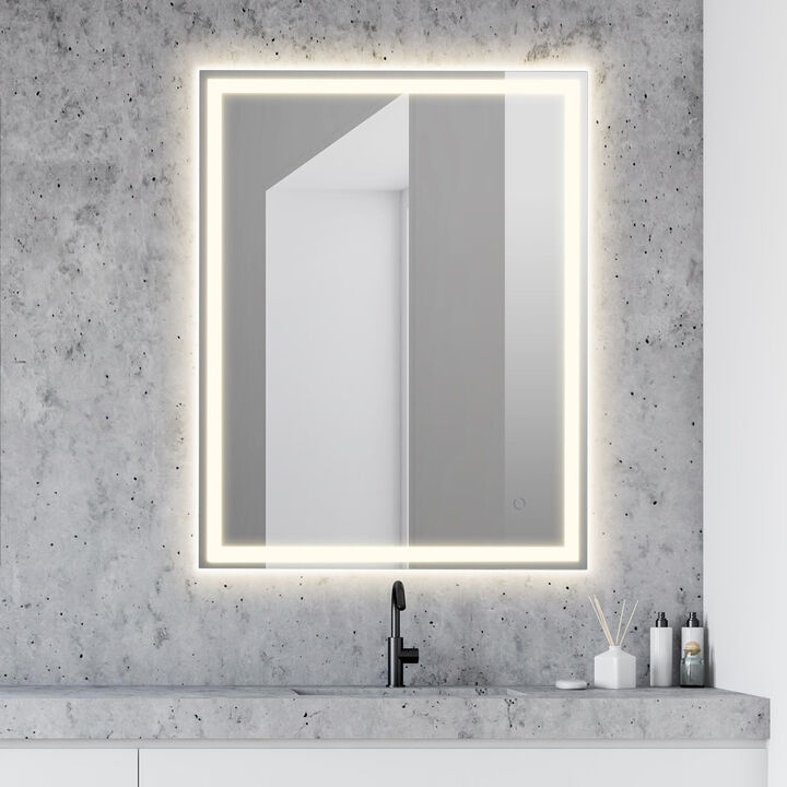 Pax Frameless Antifog Front/Back-Lit Wall Bathroom Vanity Mirror, Smart Touch