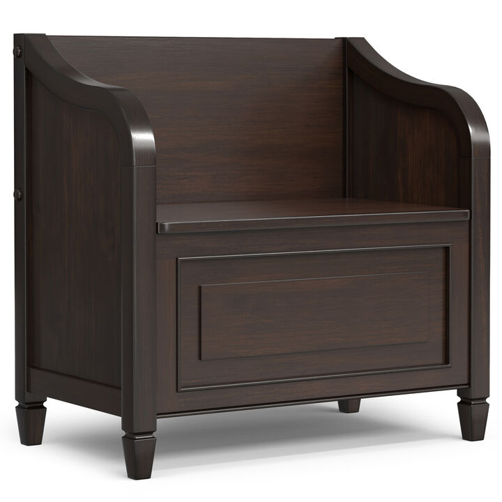 Connaught SOLID WOOD 30 inch Wide Traditional Small Entryway Storage Bench in Chestnut Brown