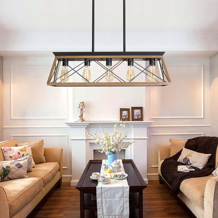 Farmhouse Chandeliers With 5 Bulbs For Dining Room