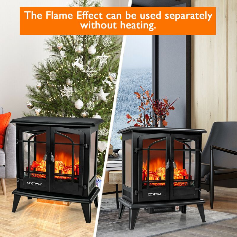25 Inch Freestanding Electric Fireplace Heater with Realistic Flame effect-Black image number 4