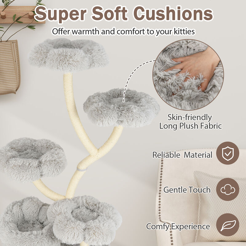 Freestanding Cat Tower with Flower Platforms and Sisal Scratching Posts