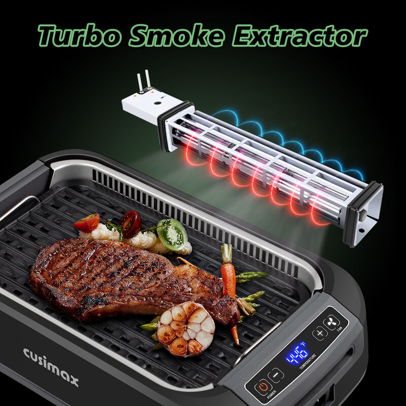 Cusimax 1500W Smokeless Indoor Grill with LED Smart Display & Non-stick Removable Grill Plate, Tempered Glass Lid, Turbo Smoke Extractor image number 5