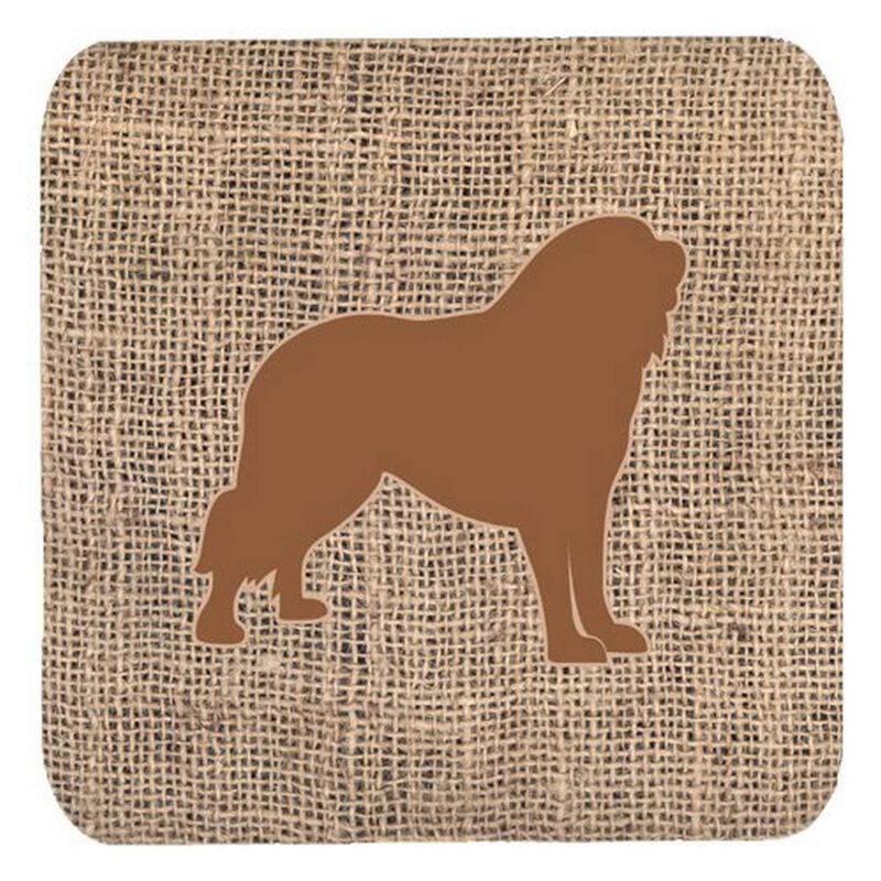 Caroline's Treasures BB1077-BL-BN-FC Tibetial Mastiff Burlap and Brown Foam Coasters (Set of 4), 3.5 H x 3.5 W, Multicolor