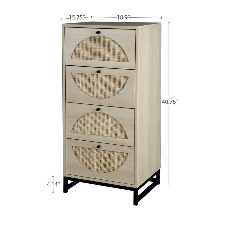 Set of 2, Natural Rattan, Cabinet with 4 Drawers, Suitable for Living room, Bedroom and Study, Diversified Storage