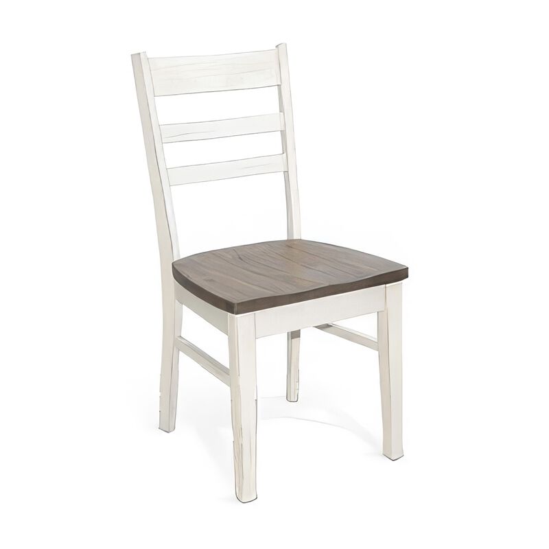 Dean Dining Chair Set of 2, Ladderback Design, White Mahogany Wood - Benzara