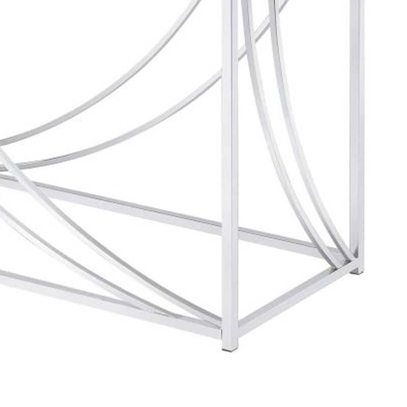 Glass Top Rectangular Sofa Table with Swooping  Curves, Clear and Silver image number 4