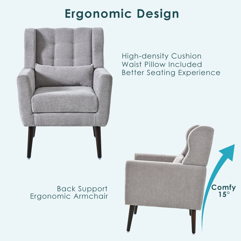 Mondawe Modern Accent Chair, Chenille Upholstered Armchair Comfy Padded Lounge with Pillow image number 2