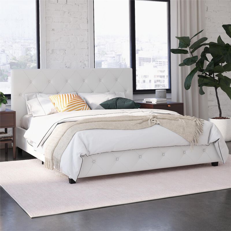 Atwater Living Dana Upholstered Bed, Queen, White Faux Leather
