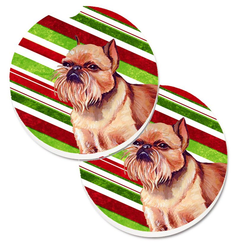 Caroline's Treasures Brussels Griffon Candy Cane Holiday Christmas Set of 2 Cup Holder Car Coasters LH9224CARC, 2.56, Multicolor image number 0
