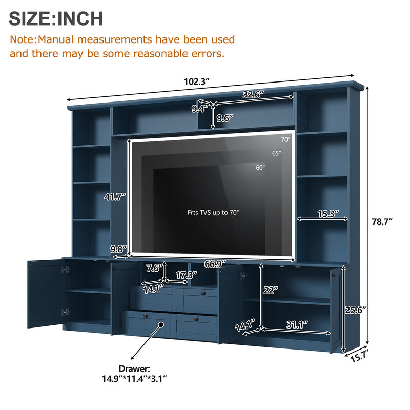 Merax Large TV Stand with Customizable Storage, Adjustable Overhead Bridge, Open Media Shelf image number 3