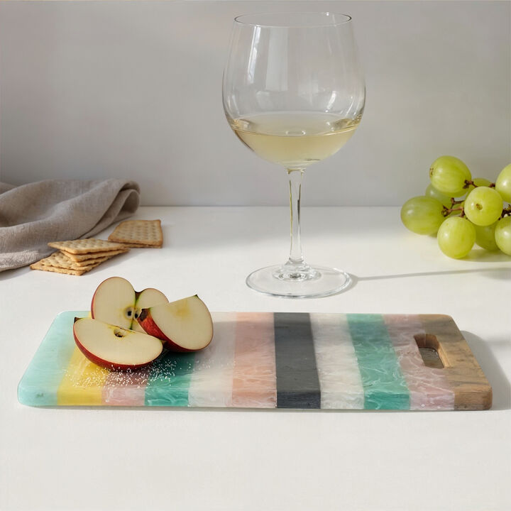 Marbled Resin Striped Cheese and Serving Board with Handle, Multicolor
