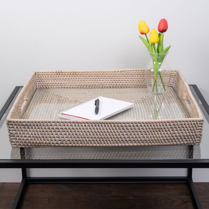 Saboga Home&trade; Square Serving Ottoman Trays with Glass Insert