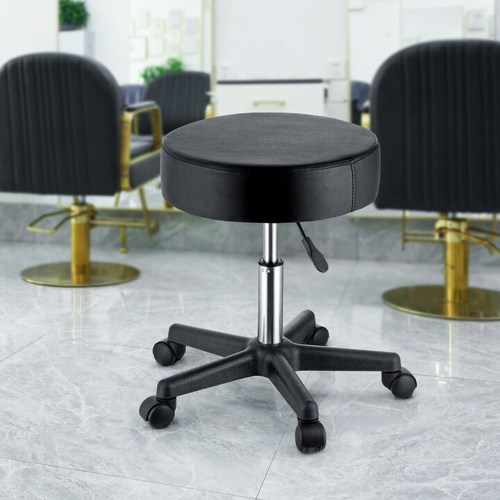 Adjustable Rolling Stool with Thick Padded Seat, Swivel Chair for Medical, Massage & Home-Black