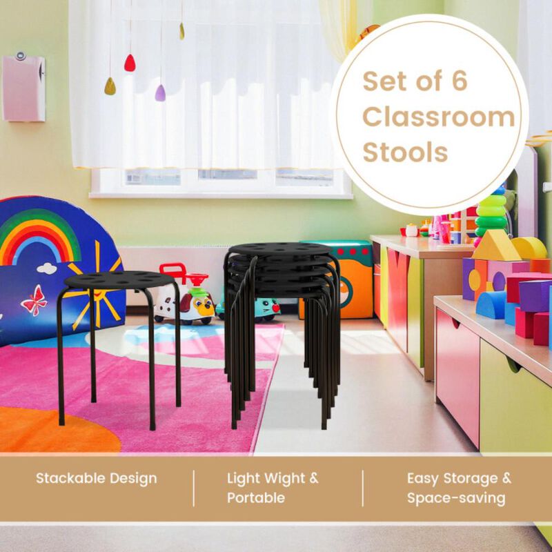 Hivvago 17.5 Inch Set of 6 Portable Plastic Stack Stools with Metal Frame