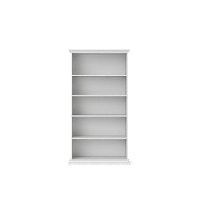FurniFact White 5 Shelf Bookcase - Elegant Tall Bookshelf for Home and Office Use