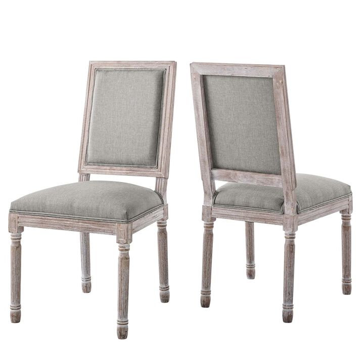 Modway Court French Vintage Upholstered Fabric Two Dining Chairs in Light Gray