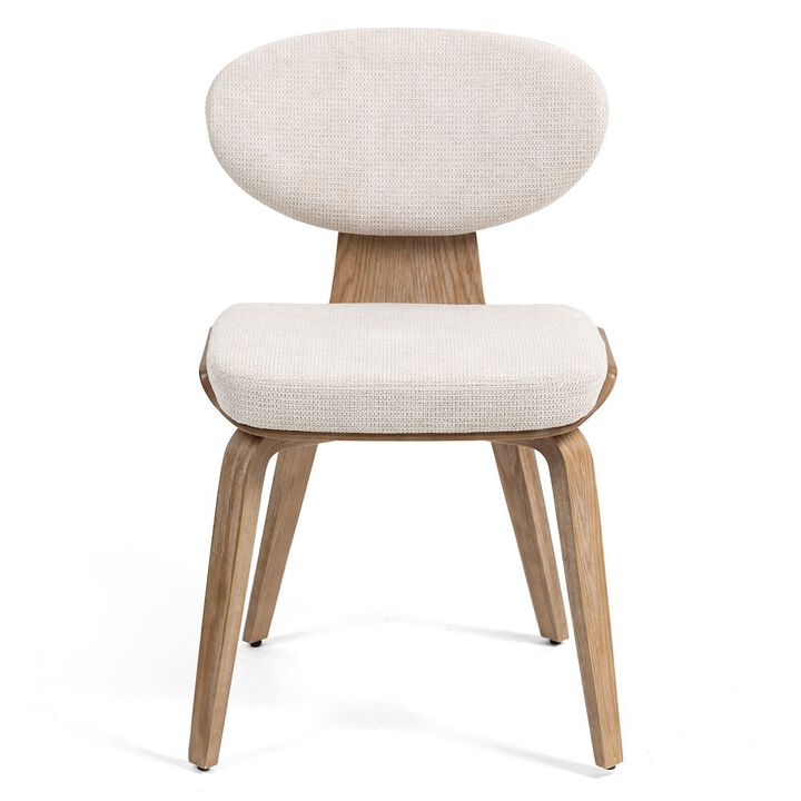 Glamour Home Set of 2 Bernique Beige Washed Woven Fabric Dining Chair with Natural Wood Legs