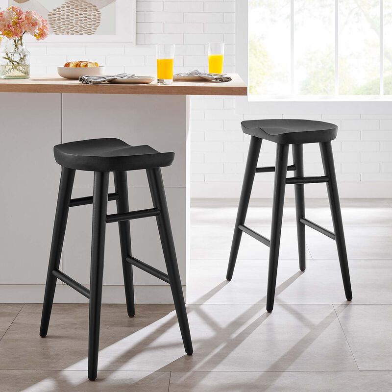 Modway EEI-6739-BLK Saville Backless Wood Counter Stools - Set of 2, Black image number 1