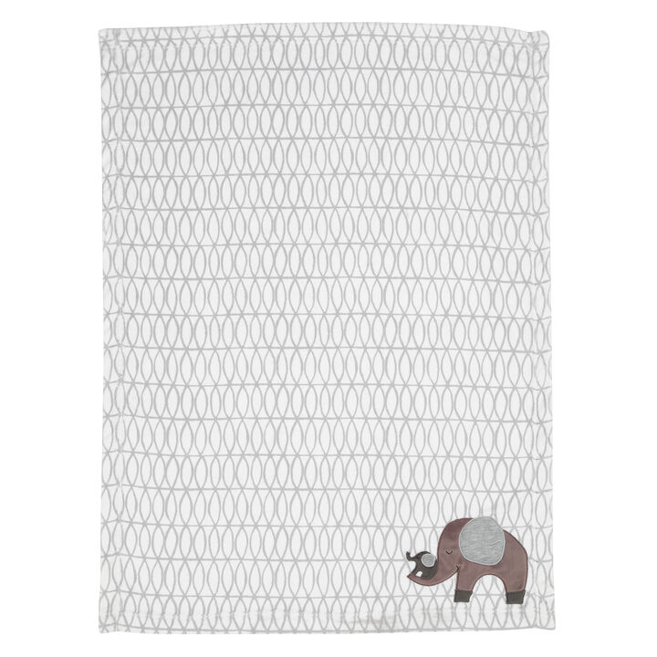 Bedtime Originals Elephant Love Gray/White Fleece Appliqued Baby Blanket