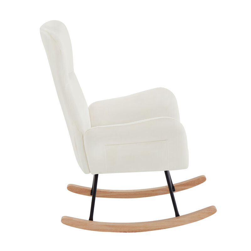 off white velvet rocking chair
