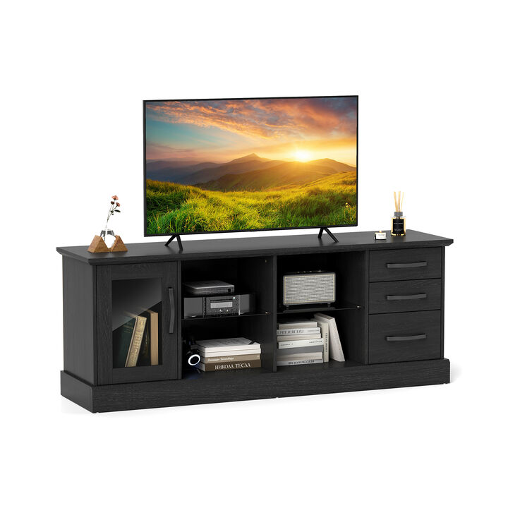 Media Console Table with 3 Drawers and 2 Glass Shelves for Stylish TV and Media Storage
