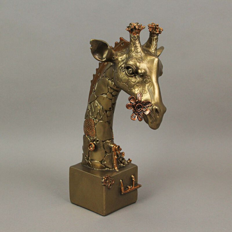 Set Of Three Steampunk Sculptures Elephant, Gorilla, Giraffe In Bronze Resin image number 3