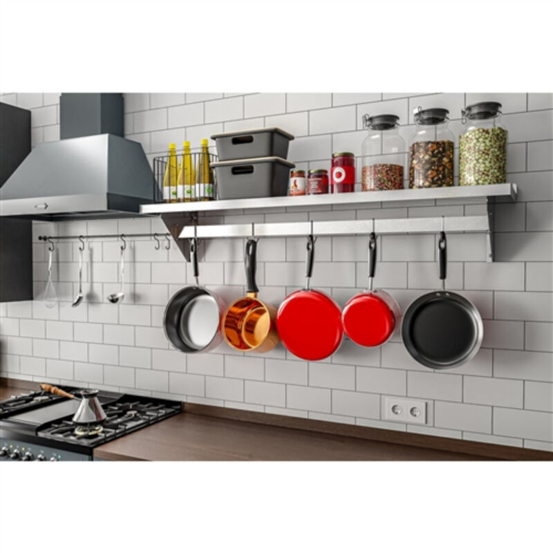 Stainless Steel Wall Shelf with Pot Rack - Heavy Duty Design