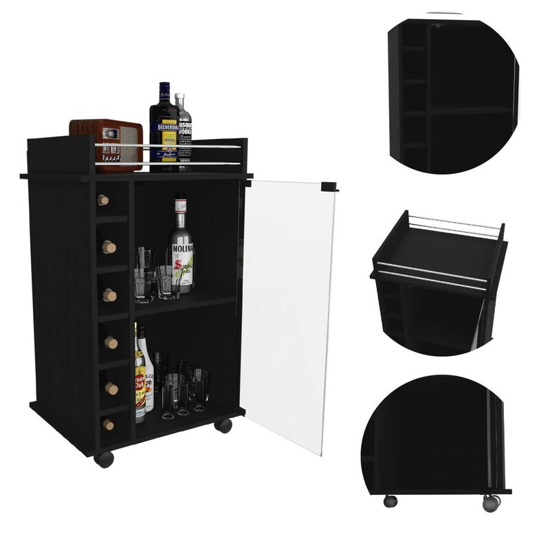 Savannah 6-Bottle 3-Shelf Bar Cart Black Wengue