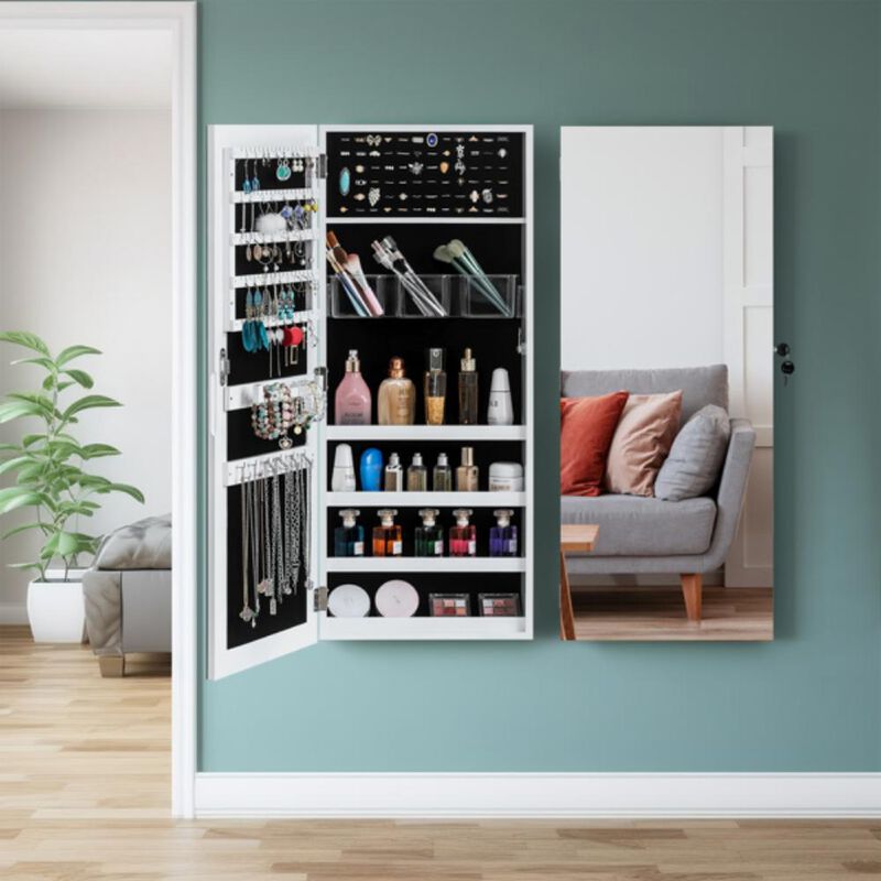 Wall-Mounted Jewelry Cabinet with Lock, PVC Film Finish & Fitting Mirror