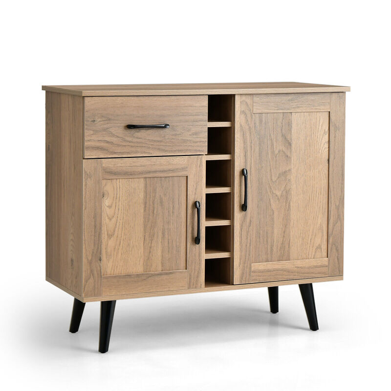 Wine Bar Buffet Cabinet with Storage and 6-Bottle Built-In Wine Rack